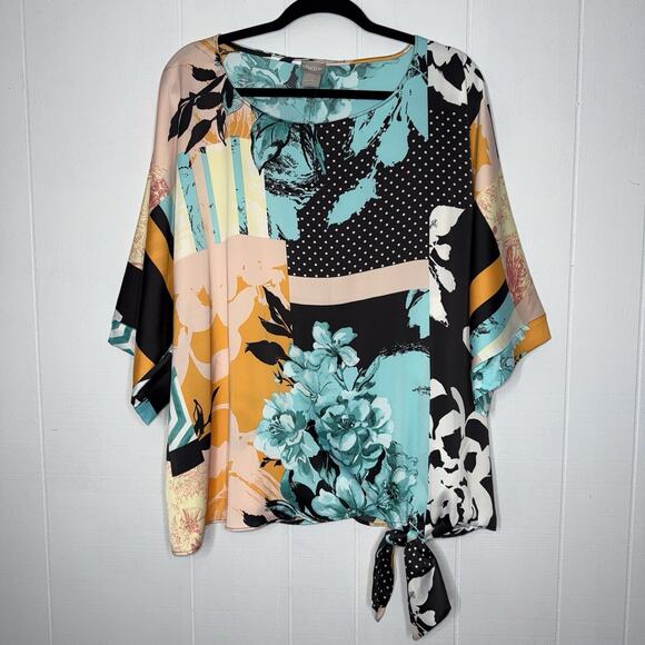 Chico’s Women’s Dolman Blouse Tie Waist Floral Multi Size 3 16/18 NWT - Picture 1 of 5